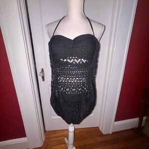 Womens Robin Piccone Elegant Black Lace swimsuit size 8